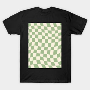 Green and Cream Distorted Warped Checkerboard Pattern I T-Shirt